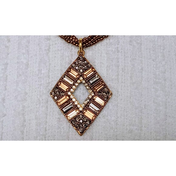Boho Chic Handcrafted Rhinestone Pendant Metallic Seed Bead Necklace  17-19.5 in - Picture 4 of 6